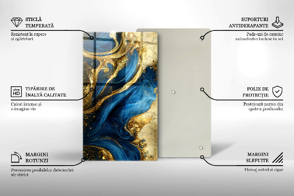 Glasskärbräda Blåguld marmor