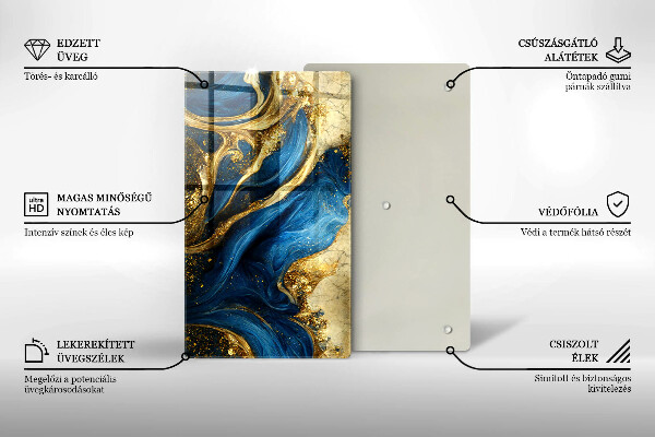 Glasskärbräda Blåguld marmor