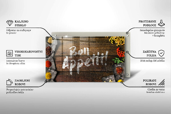 Skärbräda i härdat glas Bon Appetit-tecken på brädorna