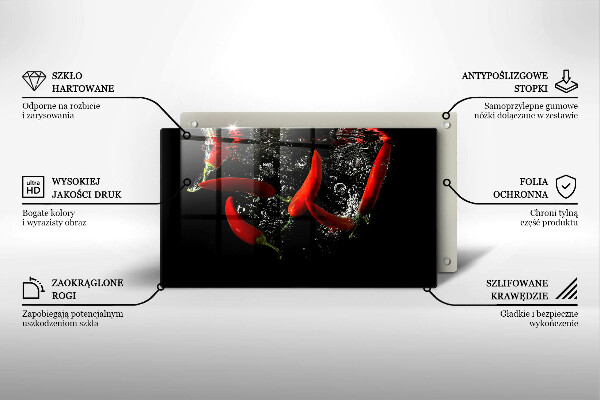 Skärbräda i härdat glas Chilipeppar i vatten