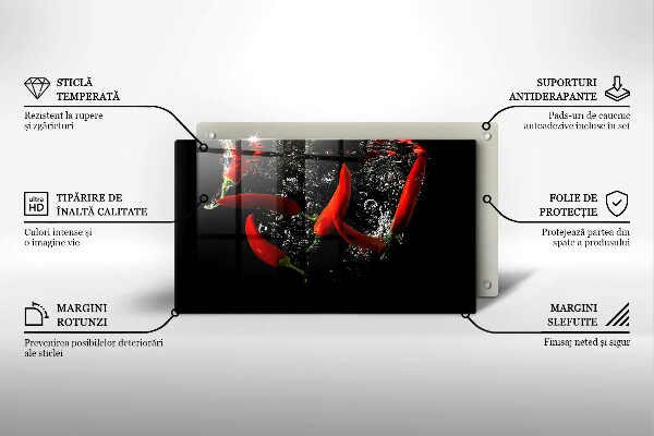 Skärbräda i härdat glas Chilipeppar i vatten