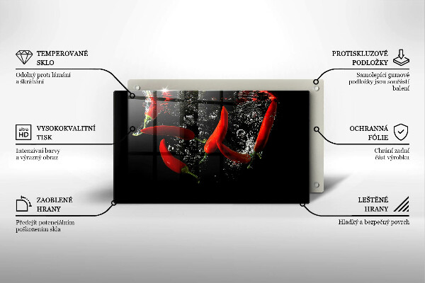 Skärbräda i härdat glas Chilipeppar i vatten