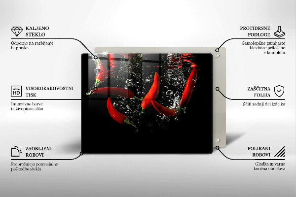 Skärbräda i härdat glas Chilipeppar i vatten