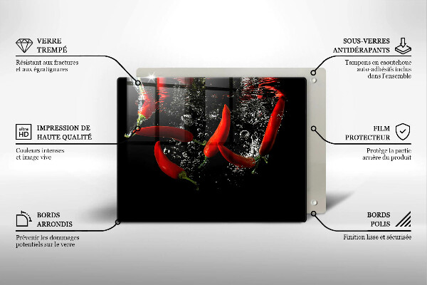 Skärbräda i härdat glas Chilipeppar i vatten