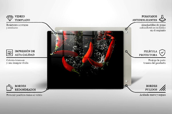 Skärbräda i härdat glas Chilipeppar i vatten