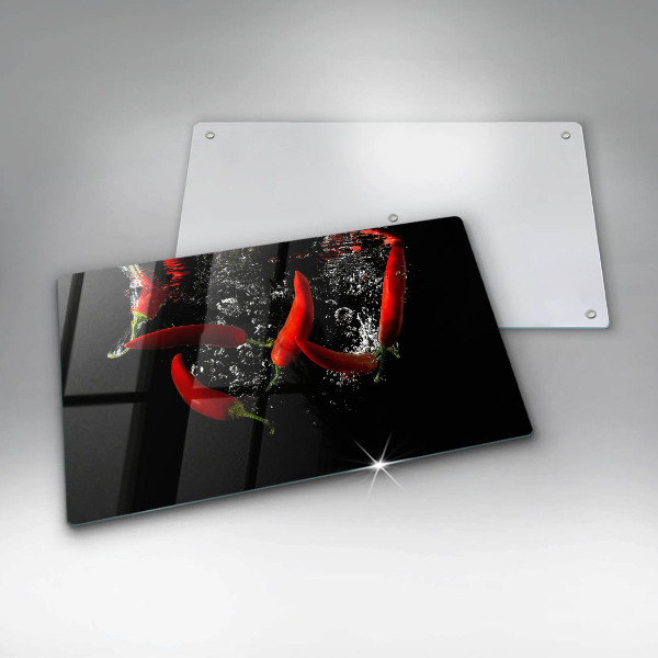 Skärbräda i härdat glas Chilipeppar i vatten