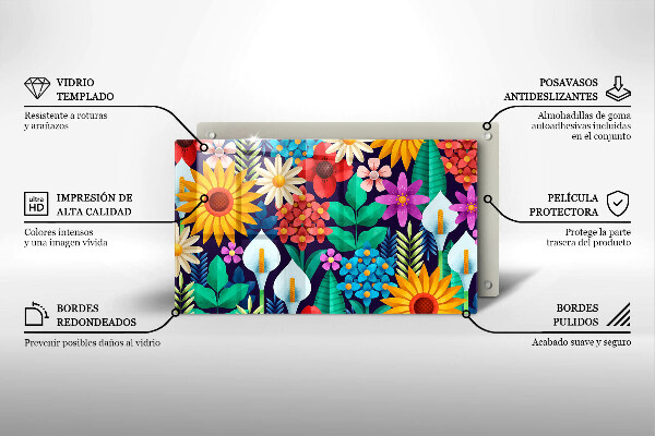 Skärbräda i härdat glas Illustration äng blommor