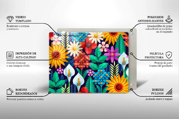 Skärbräda i härdat glas Illustration äng blommor