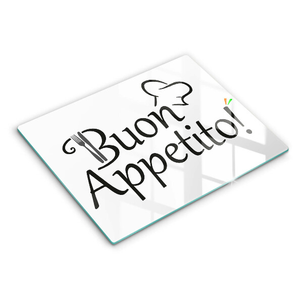 Skärbräda i härdat glas Inskriptionen Buon Appetito!