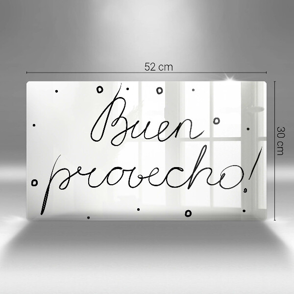 Skärbräda i härdat glas Inskriptionen Buen provecho!