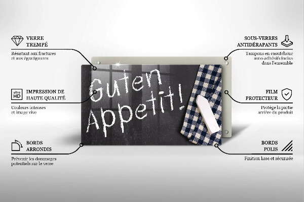 Skärbräda i härdat glas Inskriptionen God aptit!