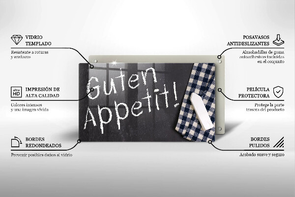 Skärbräda i härdat glas Inskriptionen God aptit!