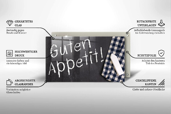 Skärbräda i härdat glas Inskriptionen God aptit!