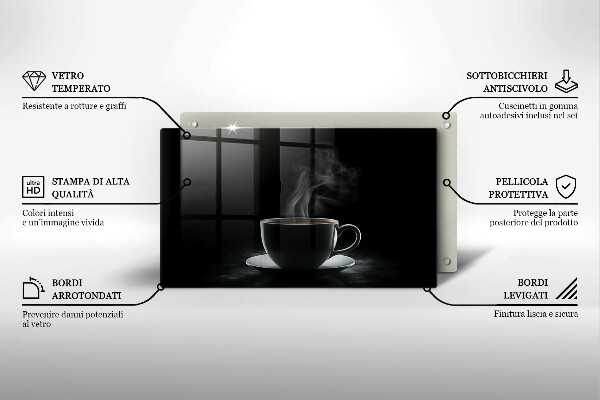 Skärbräda i härdat glas En varm kopp kaffe