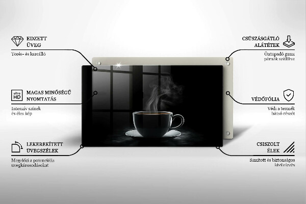 Skärbräda i härdat glas En varm kopp kaffe