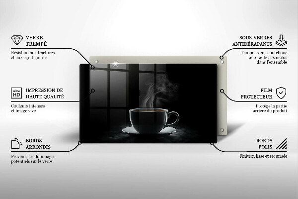 Skärbräda i härdat glas En varm kopp kaffe