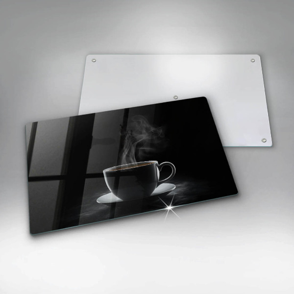 Skärbräda i härdat glas En varm kopp kaffe