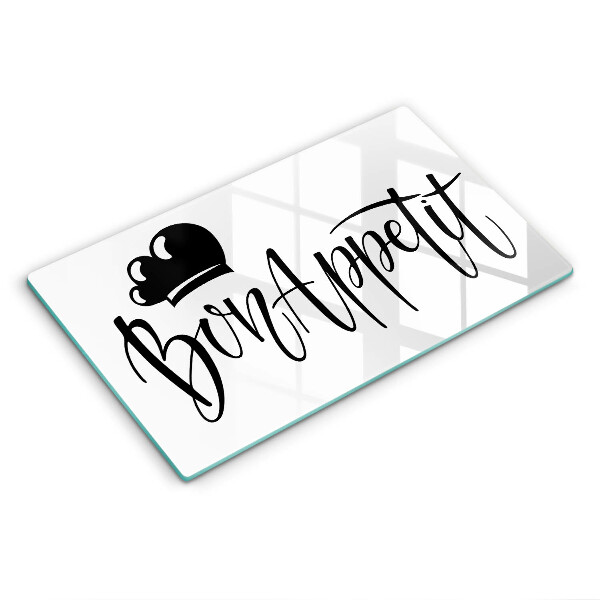 Skärbräda i härdat glas Inskriptionen Bon Appetit