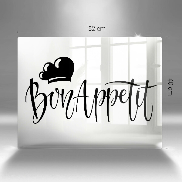 Skärbräda i härdat glas Inskriptionen Bon Appetit