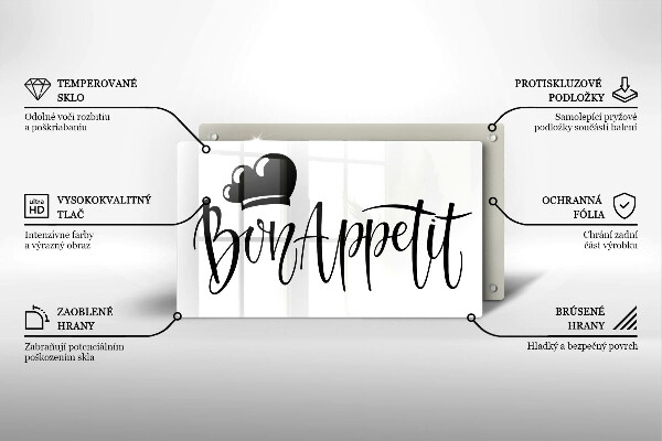 Skärbräda i härdat glas Inskriptionen Bon Appetit