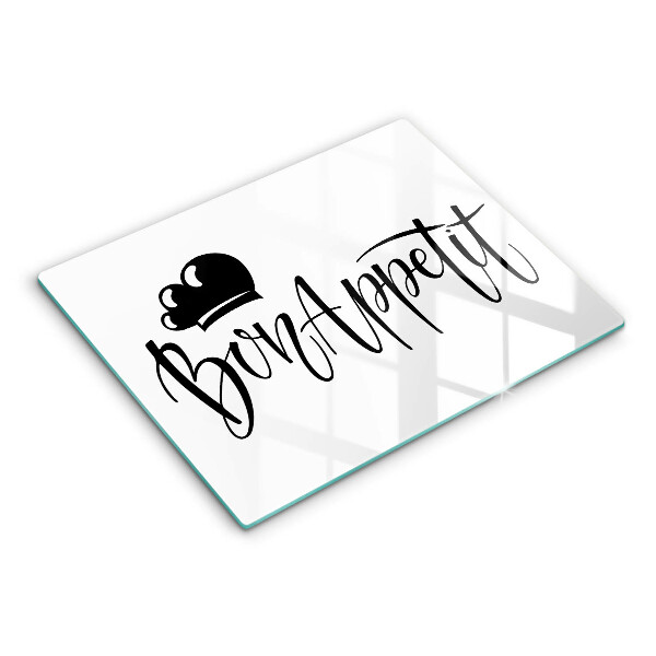 Skärbräda i härdat glas Inskriptionen Bon Appetit