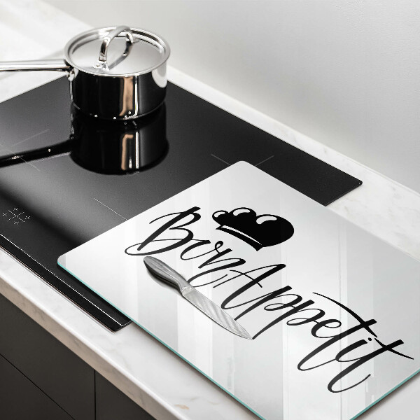 Skärbräda i härdat glas Inskriptionen Bon Appetit