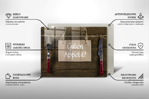 Skärbräda i härdat glas På brädorna står det Guten Apetit
