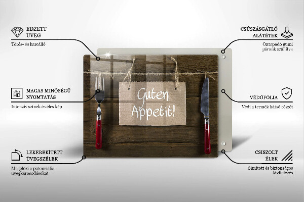 Skärbräda i härdat glas På brädorna står det Guten Apetit