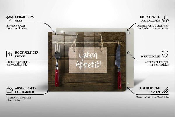 Skärbräda i härdat glas På brädorna står det Guten Apetit