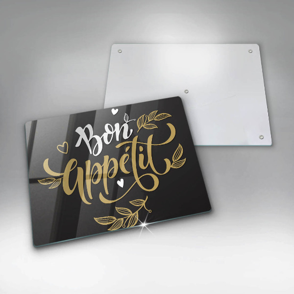 Skärbräda i härdat glas Inskriptionen Bon Appetit