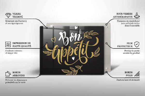 Skärbräda i härdat glas Inskriptionen Bon Appetit