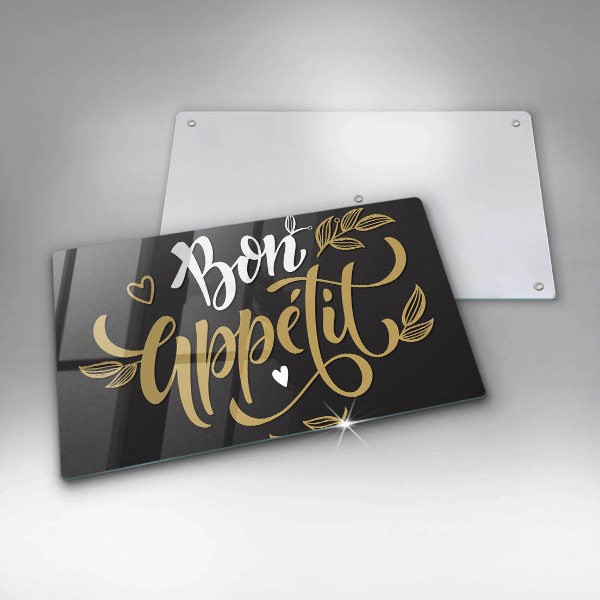Skärbräda i härdat glas Inskriptionen Bon Appetit