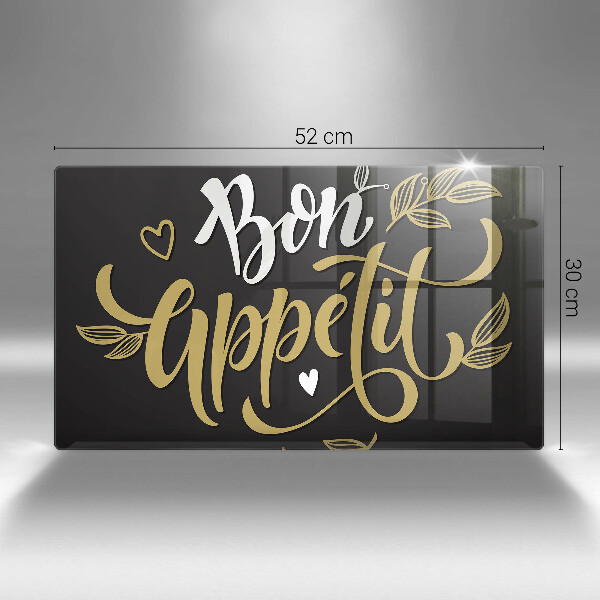 Skärbräda i härdat glas Inskriptionen Bon Appetit