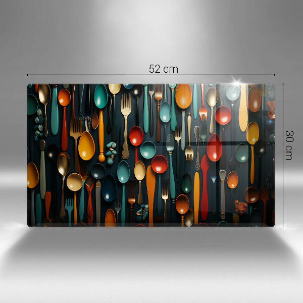 Skärbräda i härdat glas Färgglada skedar och gafflar