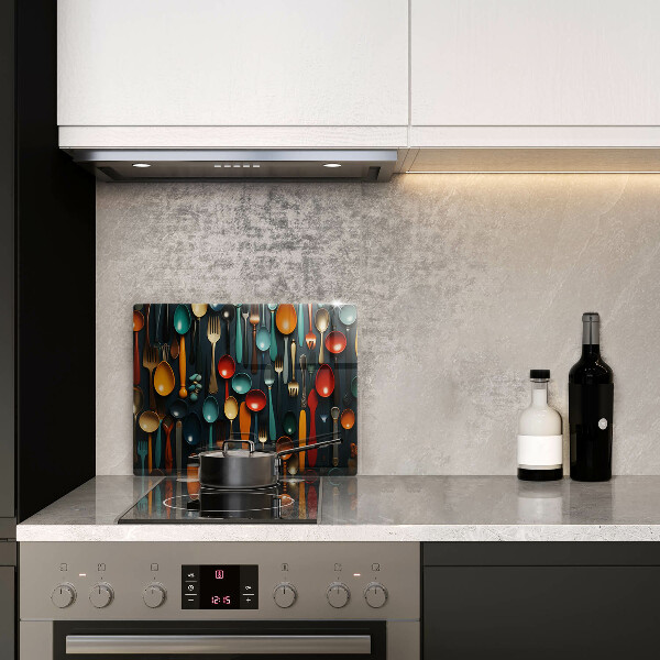 Skärbräda i härdat glas Färgglada skedar och gafflar