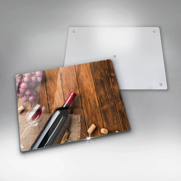 Skärbräda i härdat glas En flaska rött vin