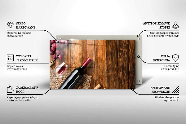 Skärbräda i härdat glas En flaska rött vin