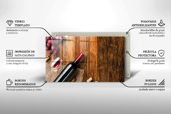 Skärbräda i härdat glas En flaska rött vin