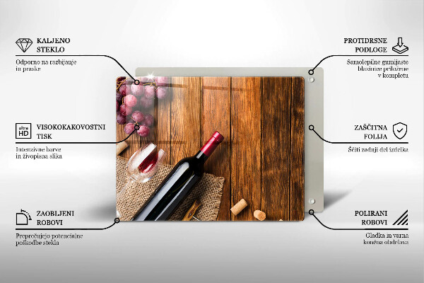 Skärbräda i härdat glas En flaska rött vin