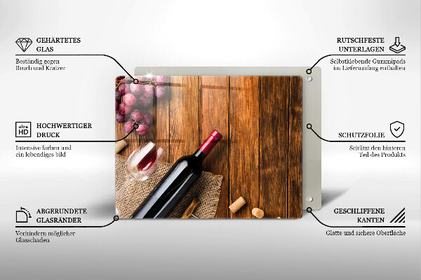 Skärbräda i härdat glas En flaska rött vin