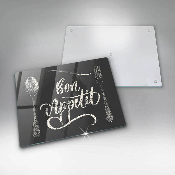 Skärbräda i härdat glas Inskriptionen Bon Appetit