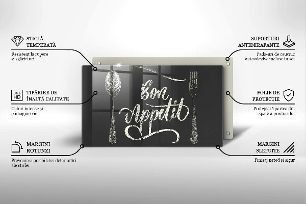 Skärbräda i härdat glas Inskriptionen Bon Appetit