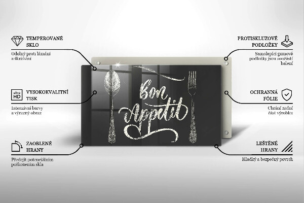 Skärbräda i härdat glas Inskriptionen Bon Appetit