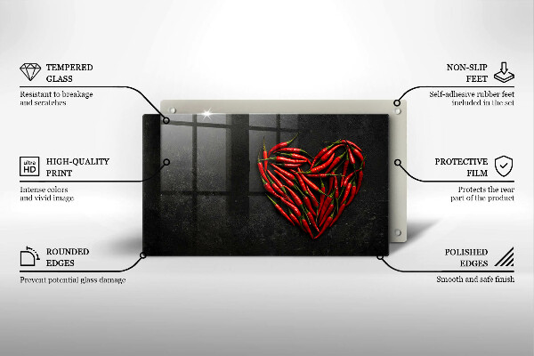 Skärbräda i härdat glas Chilipeppar hjärta