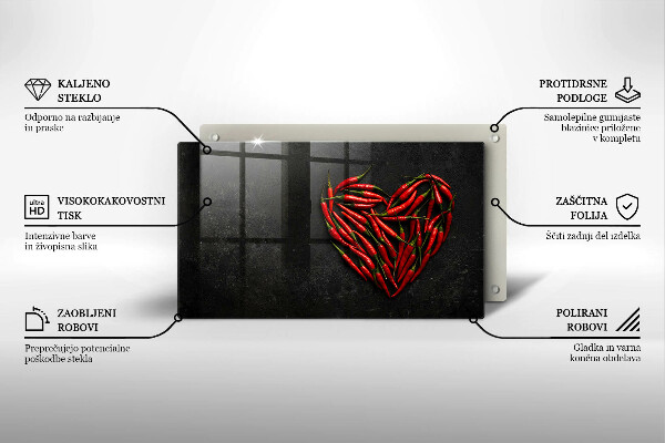 Skärbräda i härdat glas Chilipeppar hjärta