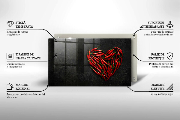 Skärbräda i härdat glas Chilipeppar hjärta