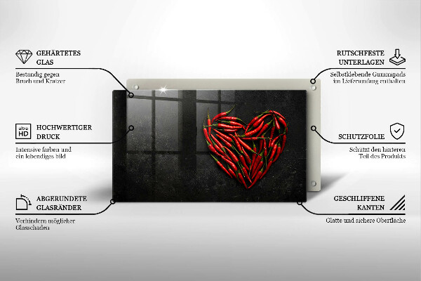 Skärbräda i härdat glas Chilipeppar hjärta
