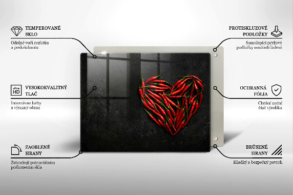 Skärbräda i härdat glas Chilipeppar hjärta