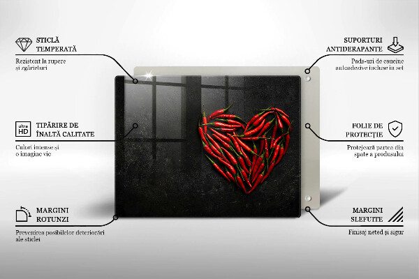Skärbräda i härdat glas Chilipeppar hjärta
