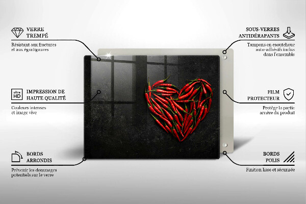 Skärbräda i härdat glas Chilipeppar hjärta